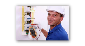 electrician at work smiling at the camera